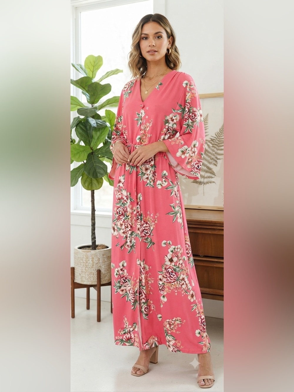 New York and Company Floral Pink Maxi Dress